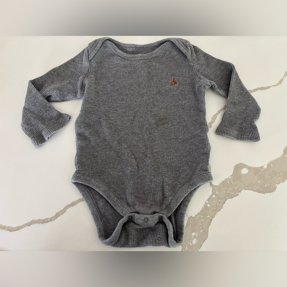 Baby Gap Gray Long Sleeve Baby Thermal Onesie 12 18 Months